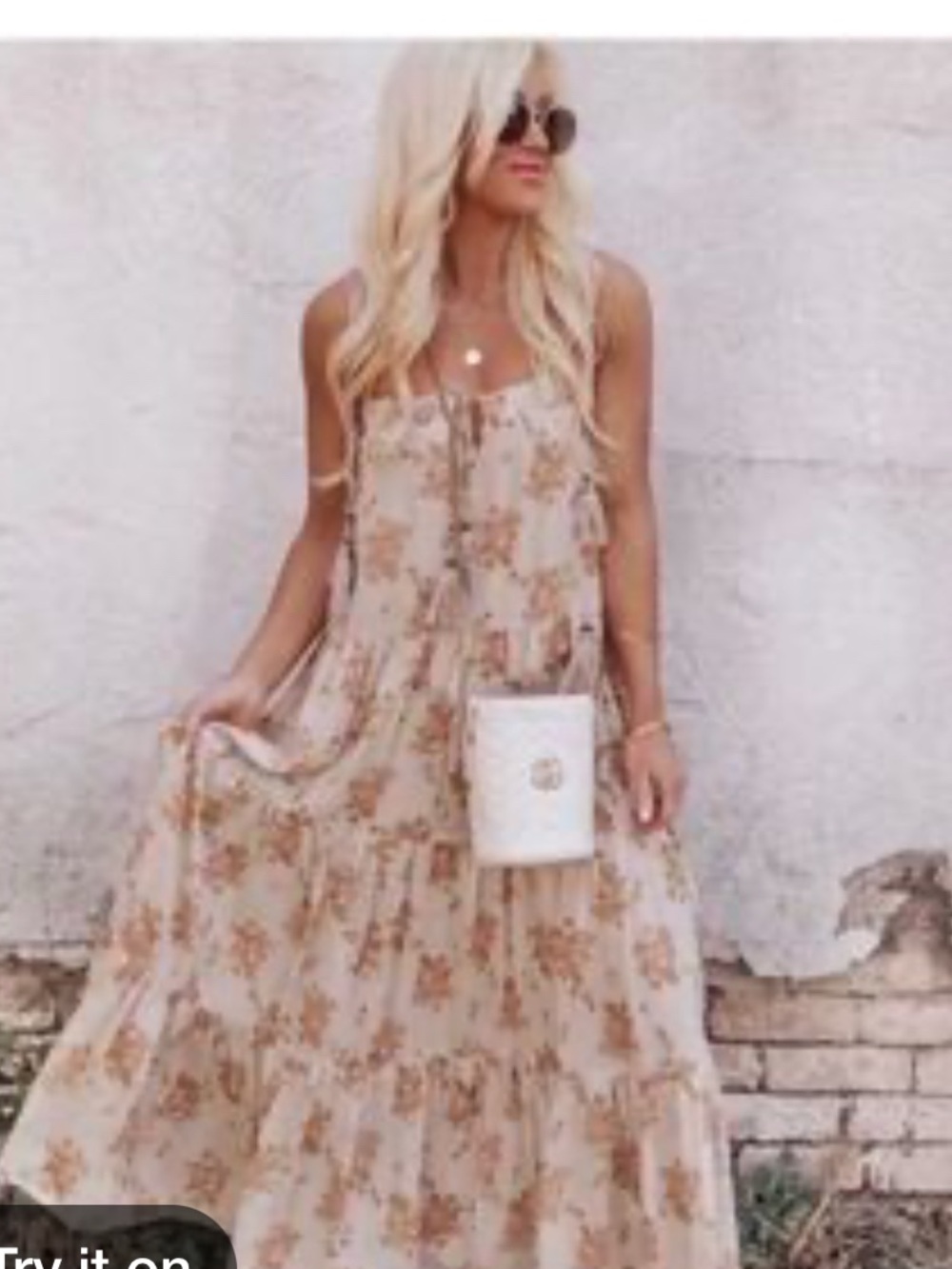 Vici Beige Floral Maxi Dress with Pink Roses